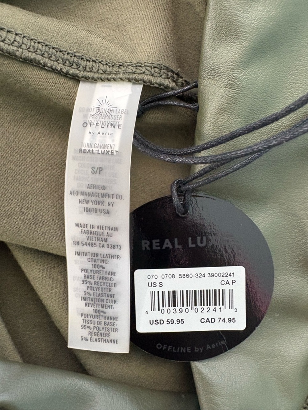 Aerie OFFLINE Real Luxe High Rise Faux Leather Leggings Festive Olive Size MED - Picture 7 of 8